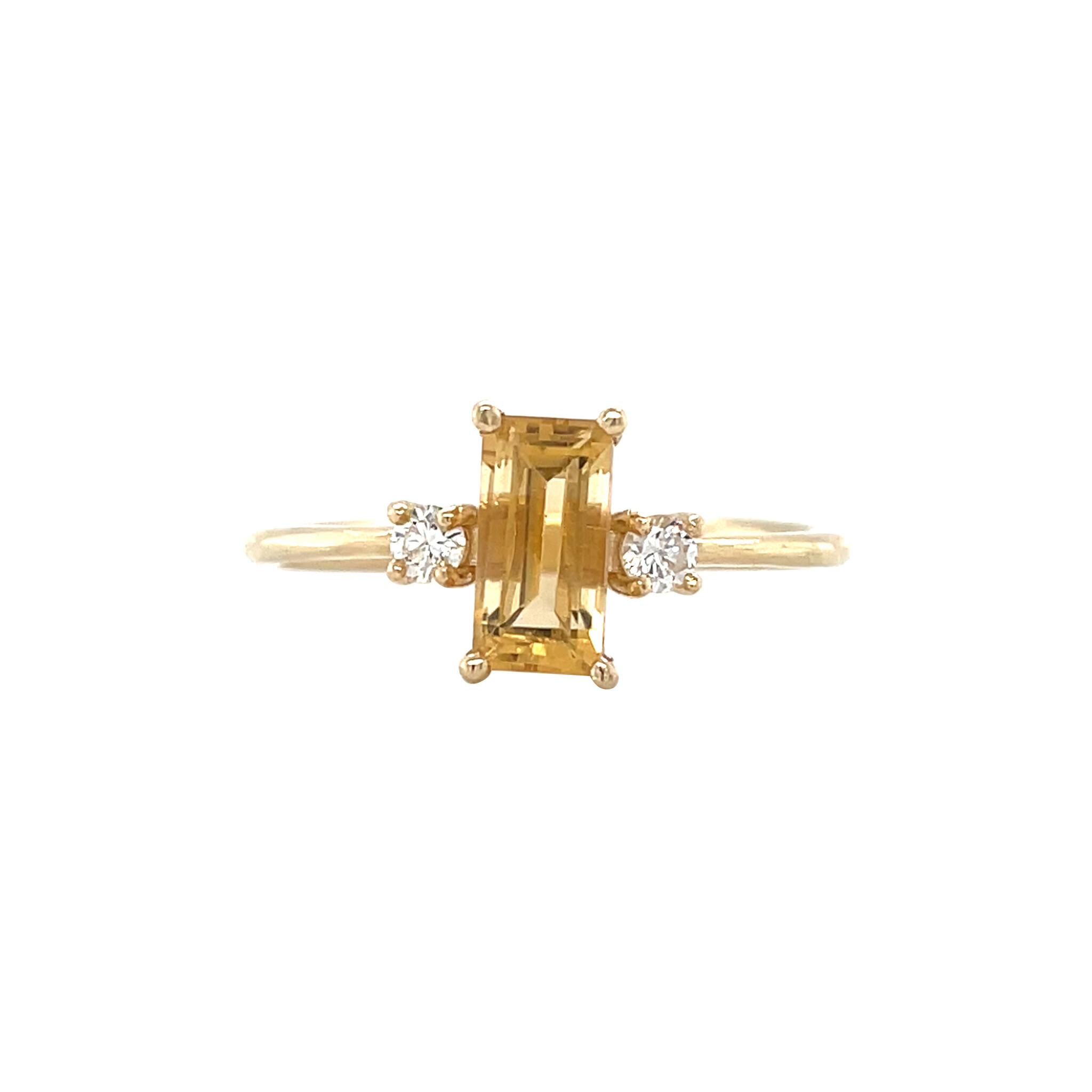 Gouden ring met citrien en diamant 14 krt